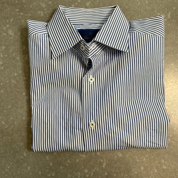 David Donahue Blue & White Striped Button-Up Shirt – Size 36/37 - Picture 2 of 12